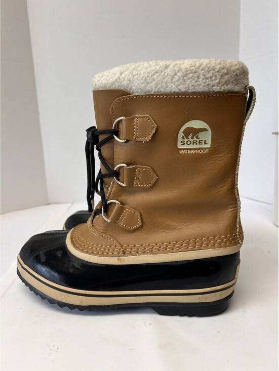 Sorel Shoes - SOREL Women's US 6 Waterproof Tan Black Insulated Mid Calf Boots Fur Top
